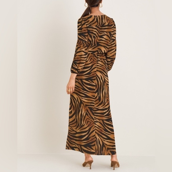 NWT. Chico’s Tiger Print Lace-up Long Sleeve Maxi Dress. US size 4. NWT. - Picture 3 of 11